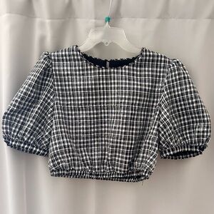 Dance & Marvel Puff Sleeve Sequin Crop Top Black and White S